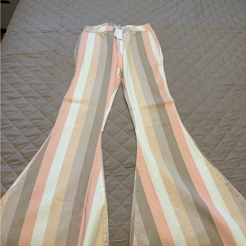 Peach Love California Pastel Striped Flare Pants